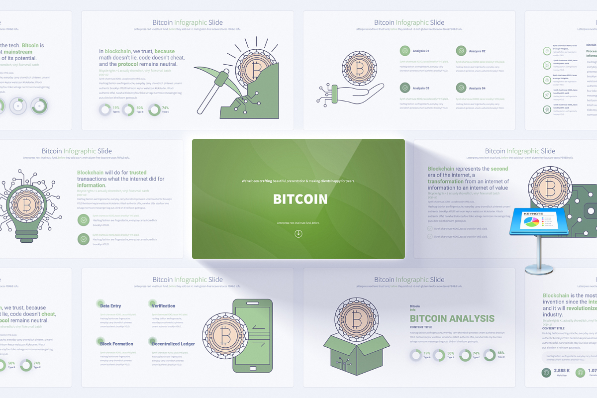 Bitcoin Keynote Infographics - Comprehensive Slides for Cryptocurrency Enthusiasts & Financial Professionals